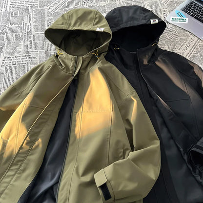 autumn spring casual mens outdoor jacket basic solid colour hooded windbreaker unisex coats waterproof male jackets urban fashion pants