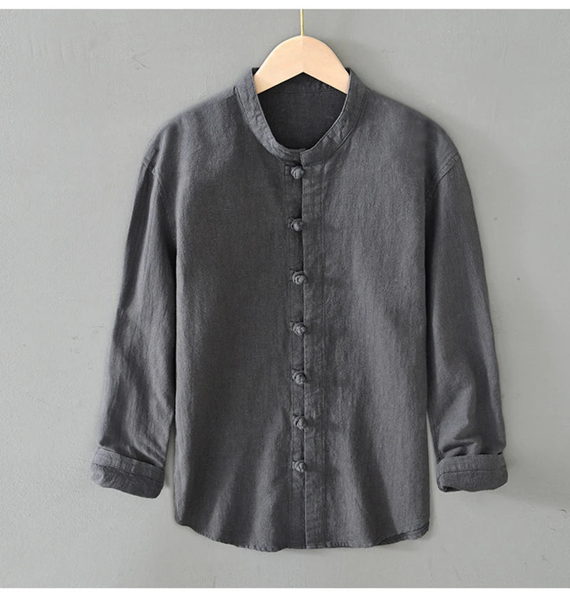 Men's Shirt Vintage Cotton Linen Long Sleeve Shirt Spring Summer Autumn Loose Fashion Casual Blouse Male Plus Size Cardigan Top Street King Limited