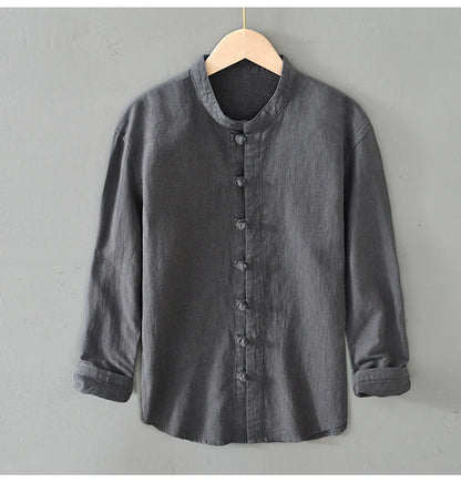 Men's Shirt Vintage Cotton Linen Long Sleeve Shirt Spring Summer Autumn Loose Fashion Casual Blouse Male Plus Size Cardigan Top Street King Limited