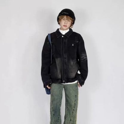 high street washed denim jacket mens 2024 spring trend oversize hip hop male coats color blocking motorcycle street outwear y2k unique jeans style 3630