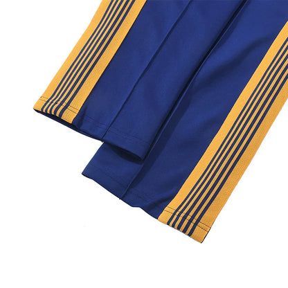 blue pattern embroidery casual motion pants men woman fashion street side edge weaving straight cylinder trousers unique default style 4527