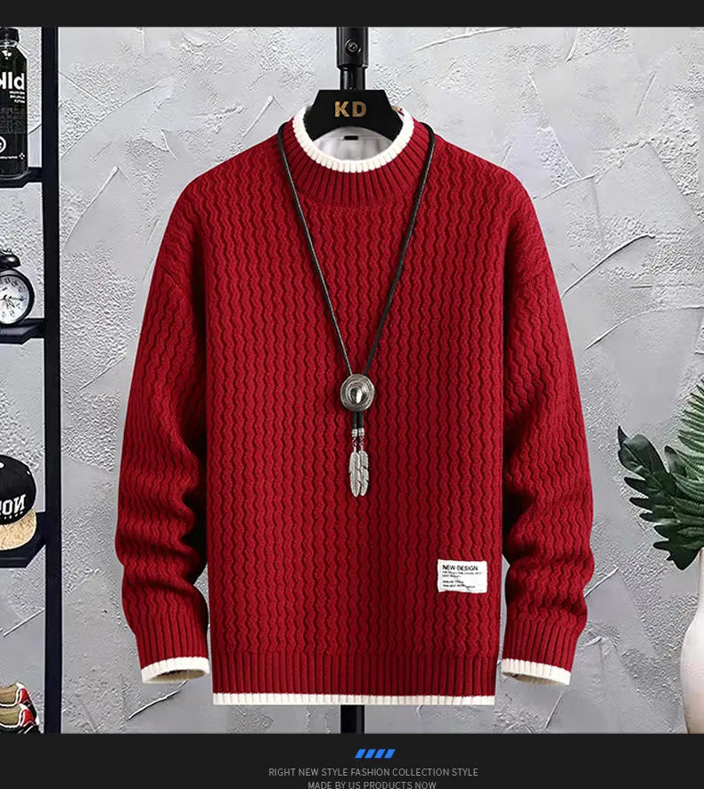 Stripe Sweaters Men Winter Korean Style Mens Warm Sweater Men Fashion Sweaters Splicing Color Patterns Men's Wool Pullovers Male Street King Limited