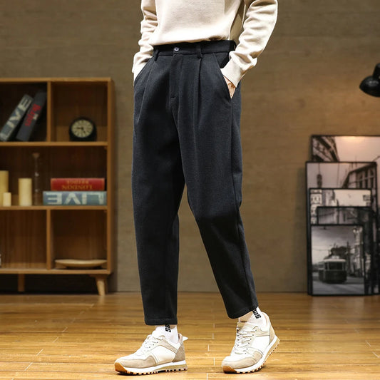 Autumn/Winter Woolen Pants Men warm Fashion Retro Multicolor Casual Pants Mens Streetwear Loose Korean Straight Trousers Mens Street King Limited