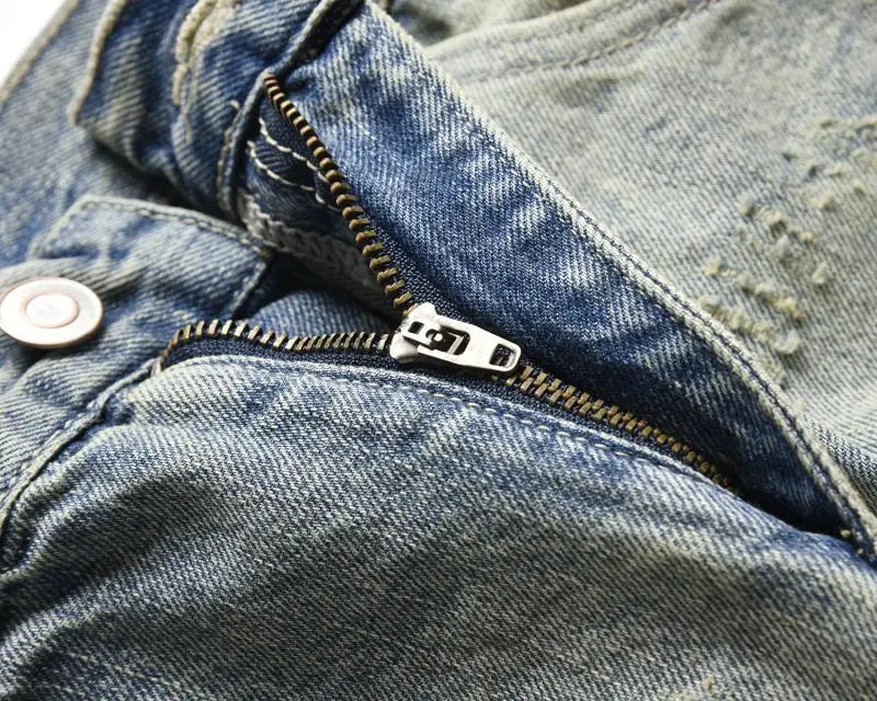 retro washed skinny jeans men pant destroyed ripped holes slim biker zipper jeans trousers fashion streetwear hip hop joggers unique joggers style 4209