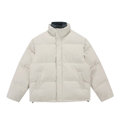 Winter Splice Denim Cotton-padded Jacket Men Women Stand Collar Fashion Loose Casual Thicken Warm Parkas Jacket Boyfriend Coat Street King Limited