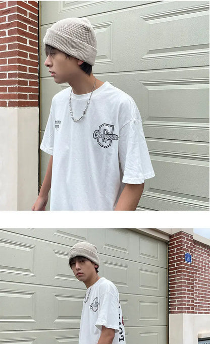 Retro back rose print washed distressed t-shirt national fashion brand pure cotton short-sleeved men's couple wear half-sleeved Street King Limited