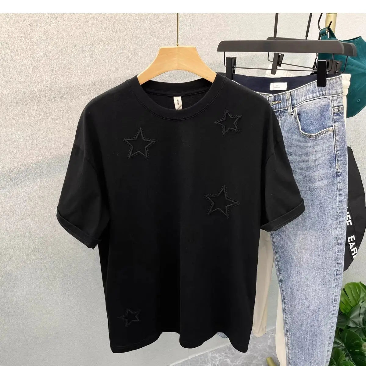 2024 American style men and women summer pentagram round neck short sleeved trendy couple loose retro casual T-shirt top y2k Street King Limited