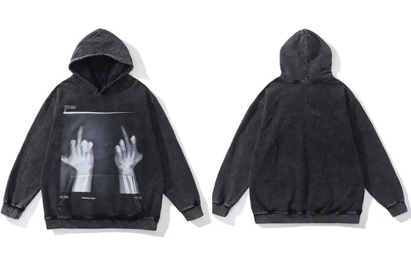 Hip Hop Hoodie Streetwear Vintage Skeleton Skull Print Oversize Punk Gothic Hooded Sweatshirt Harajuku Casual Loose Washed Tops Street King Limited