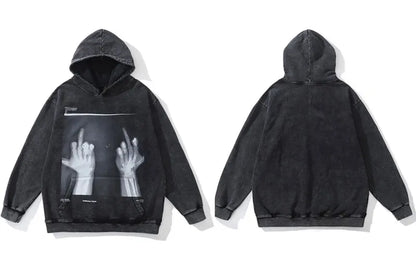 Hip Hop Hoodie Streetwear Vintage Skeleton Skull Print Oversize Punk Gothic Hooded Sweatshirt Harajuku Casual Loose Washed Tops Street King Limited