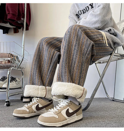 high quality stripe plaid mens trousers baggy straight fashion classic padded autumn winter casual pants male plus size m 8xl unique default style 1160