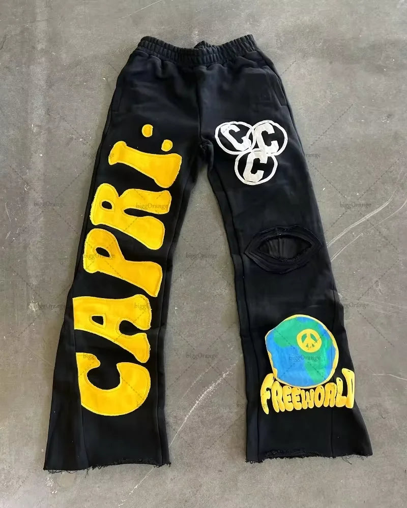 gothic retro letter embroidered trousers men y2k american high waist sports pants loose casual versatile wide leg pants women unique default style 3414