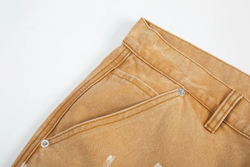 streetwear cleanfit double knee graffiti baggy pants jeans y2k vintage flare denim pants men patchwork patches for women clothes unique jeans style 134
