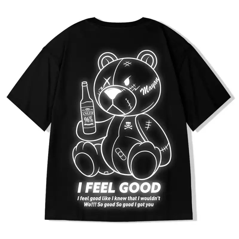 Men Harajuku Fashion T Shirt Bear beer print Kawaii Tshirt Hip Hop Streetwear T-Shirts 2022 Summer Casual Oversized Tees Tops Street King Limited
