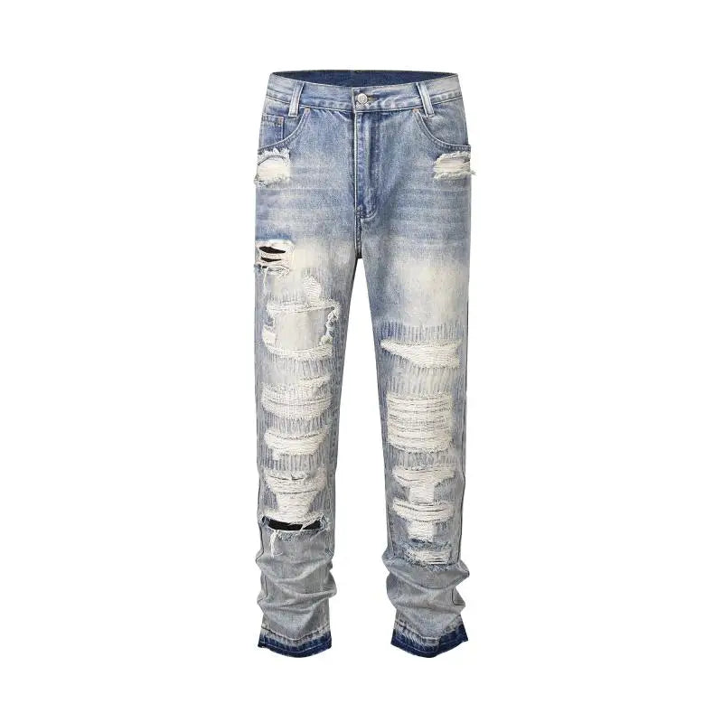 mens high street denim jean pants new casual blue slim ripped holes straight zipper jeans trousers hip hop streetwear joggers unique joggers style 5238