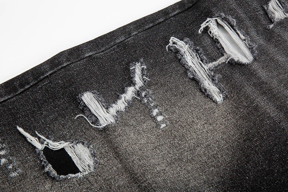 y2k frayed hole damaged washed black baggy jeans for men streetwear straight casual denim trousers ropa hombre loose cargo pants unique cargo style 2455
