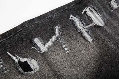 y2k frayed hole damaged washed black baggy jeans for men streetwear straight casual denim trousers ropa hombre loose cargo pants unique cargo style 2455