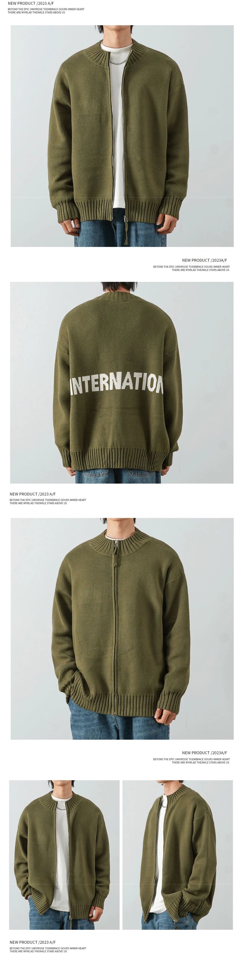 Autumn Solid Solor Zipper Cardigan For Men Letter Printed Crewneck Knitted Sweater Casual Loose Pull Homme Knitwear Jackets Street King Limited