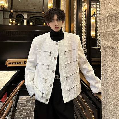 multi zipper sequin woolen jacket men french retro fashionable casual christmas jacket spring autumn coat stage show clothing menswear bottoms