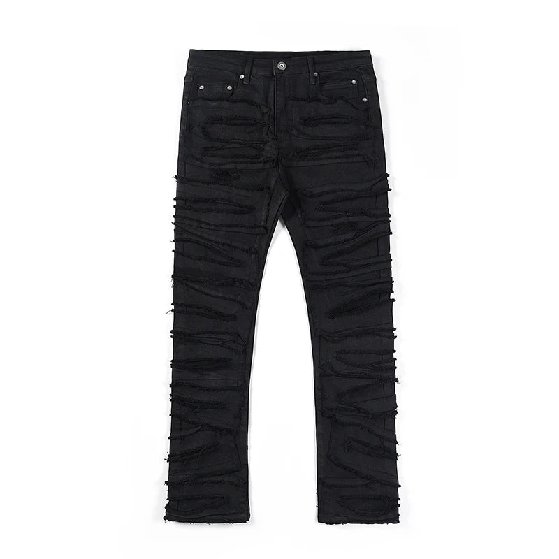 retro hole ripped distressed jeans for men straight washed harajuku hip hop loose denim trousers vibe style casual jean pants unique jeans style 4836