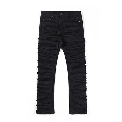 retro hole ripped distressed jeans for men straight washed harajuku hip hop loose denim trousers vibe style casual jean pants unique jeans style 4836