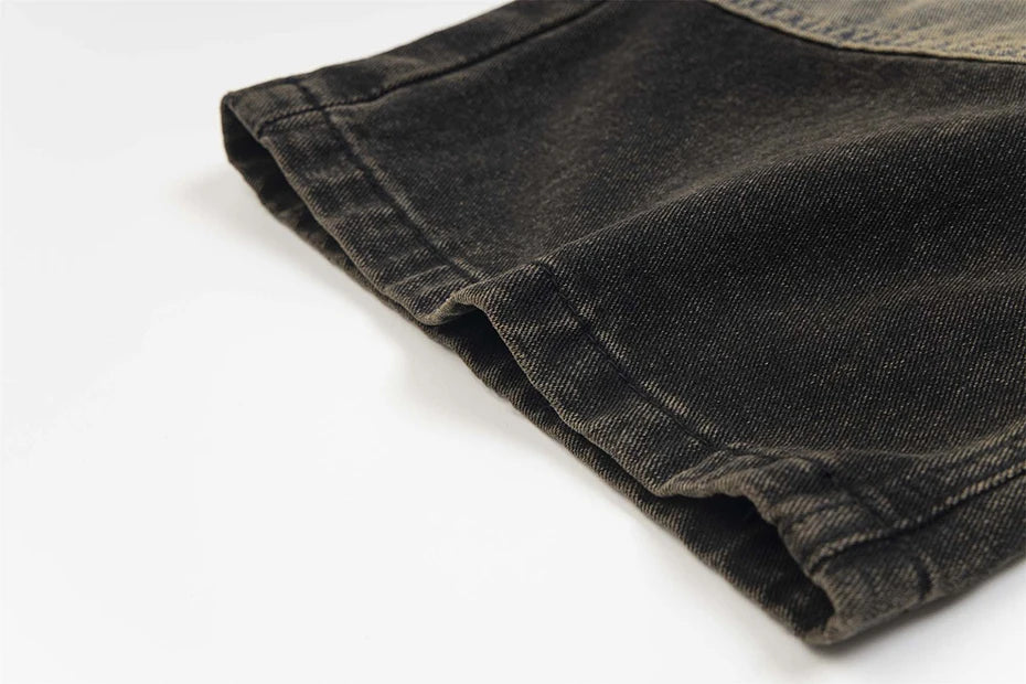vintage black mens jeans patchwork hip hop baggy jeans man streetwear harajuku loose straight denim pants unique jeans style 4204