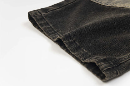 vintage black mens jeans patchwork hip hop baggy jeans man streetwear harajuku loose straight denim pants unique jeans style 4204