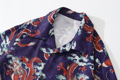 Men Dragon Print Chinese Style Shirt Casual Short Sleeve Hawaiian New Summer Shirts Hip Hop Streetwear Loose Top Harajuku Shirts Street King Limited