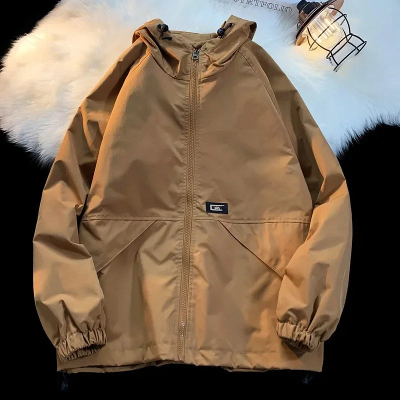 mens windbreaker solid color jackets outerwear tactical waterproof pilot coat men sports jacket autumn large size hoodie coats clean everyday pants
