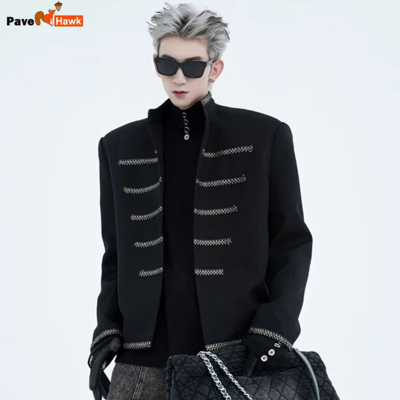 street black mens suit jacket 2024 new palace fashion stand collar unisex outwear oversized printing shoulder pads coats male urban fashion pants
