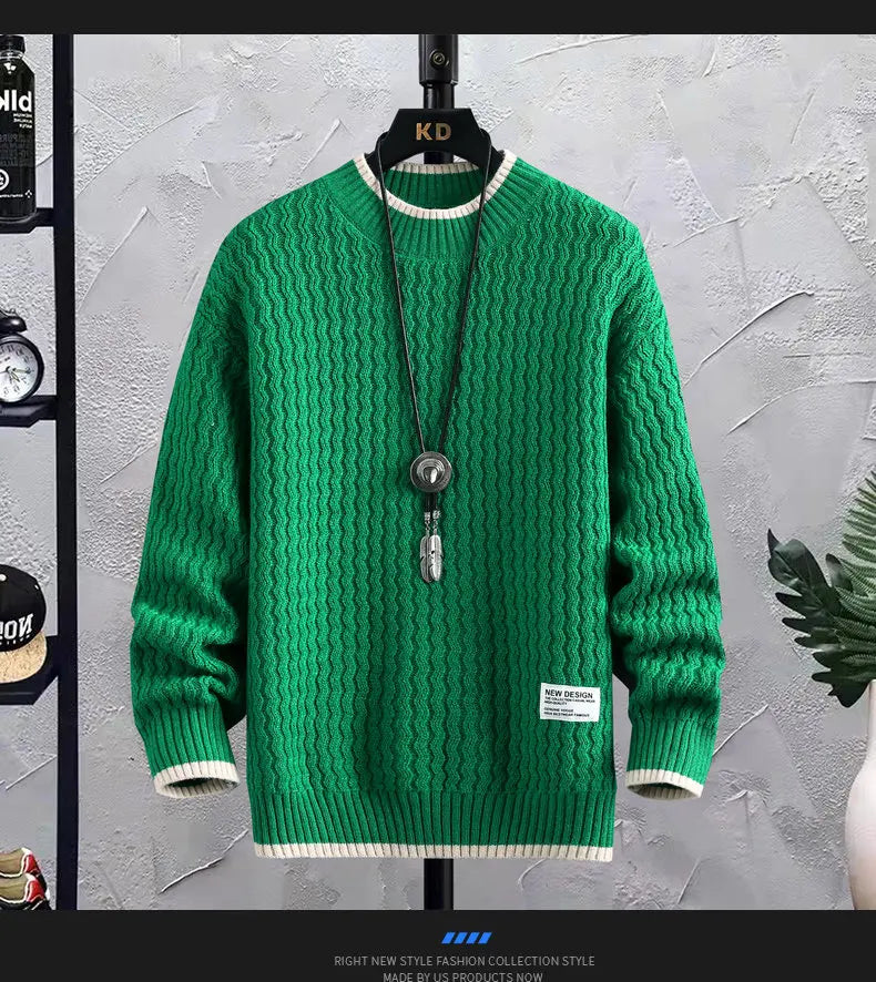 Stripe Sweaters Men Winter Korean Style Mens Warm Sweater Men Fashion Sweaters Splicing Color Patterns Men's Wool Pullovers Male Street King Limited