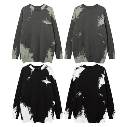 Men Ripped Sweater 2023 Distressed Vintage Graphic Streetwear Hip Hop Knitted Pullover Retro Sweater Loose Knitwear Hipster Street King Limited