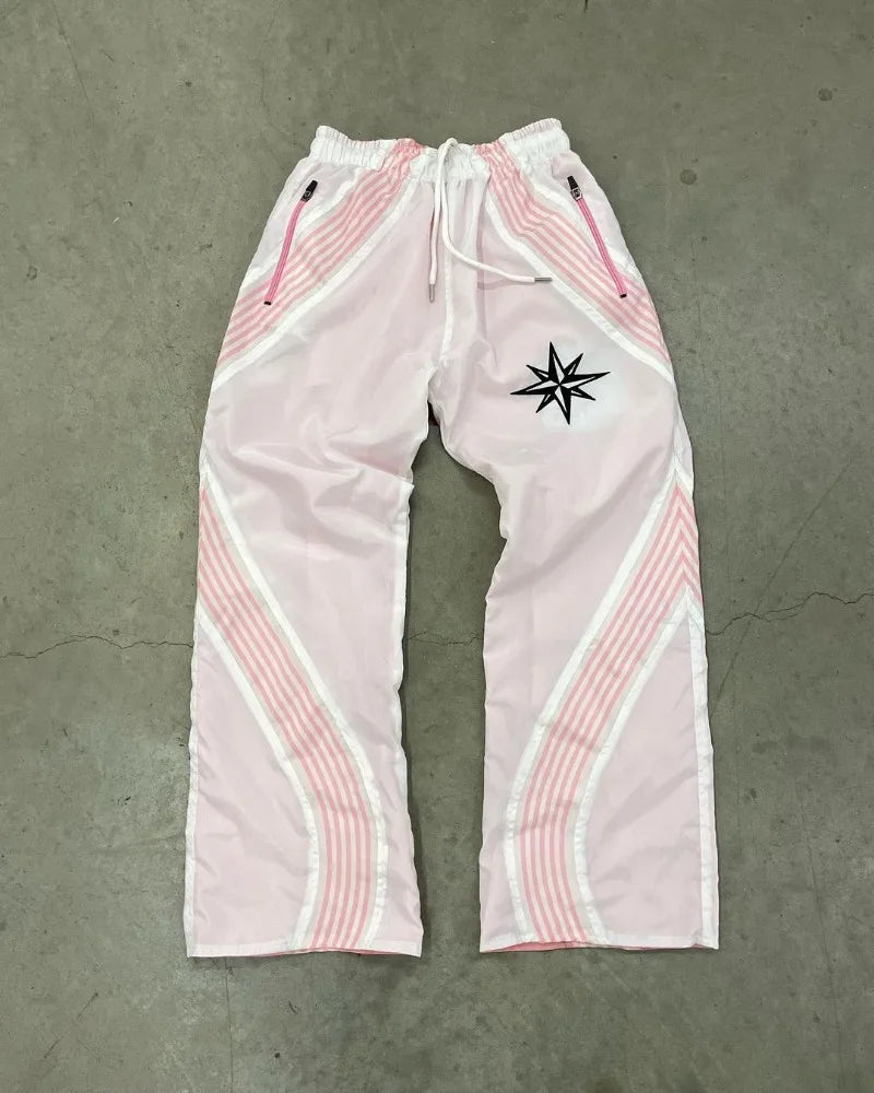 american high street fashion striped letter printed trousers men y2k harajuku retro personality casual oversized wide leg pants unique default style 3322