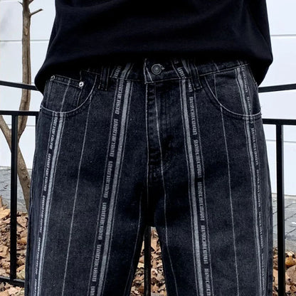 men streetwear brand fashion hip hop loose casual straight stripe motorcycle denim jeans pant cityboy y2k jeans trousers ripped baggy denim