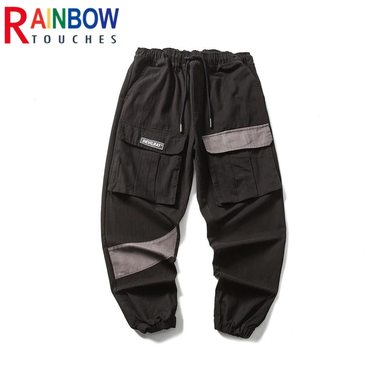 rainbowtouches 2022 tidal current new brand mens cargo pants harajuku fashion tie feet trousers loose safari style boy overalls multi-pocket cargos