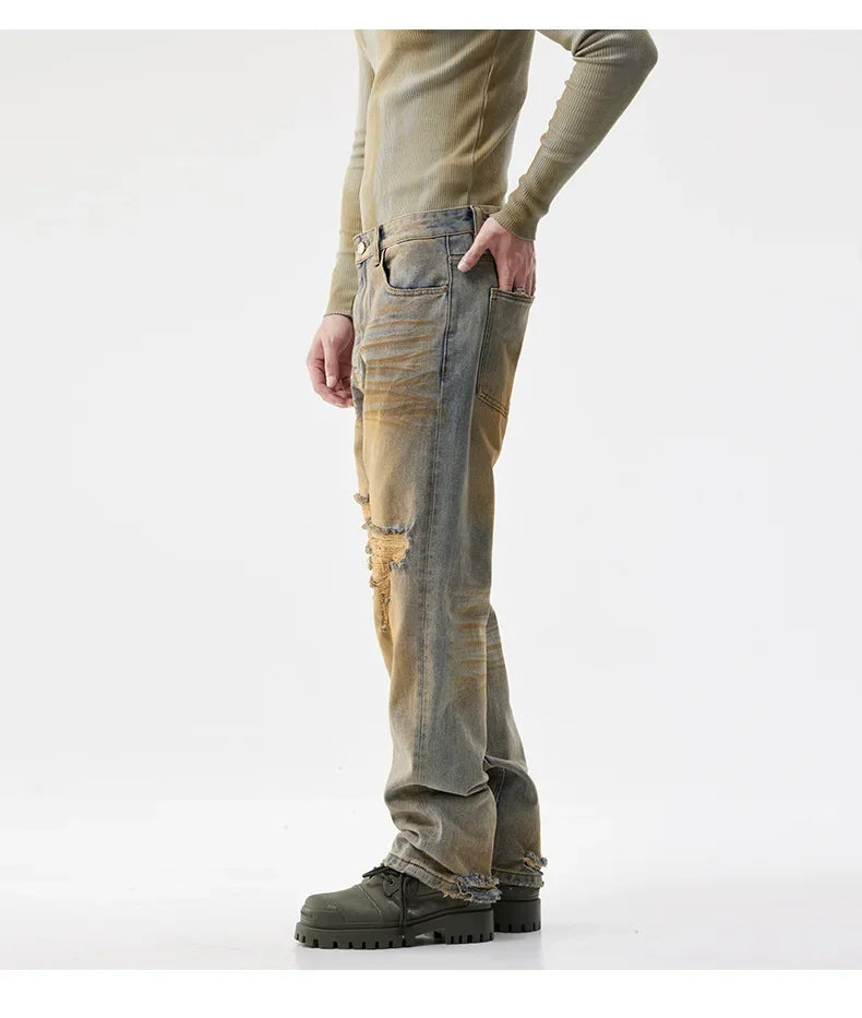 men patch hole distressed plus size denim pant ripped jeans streetwear fashion hip hop vibe loose casual baggy jeans trousers 40 unique jeans style 3087