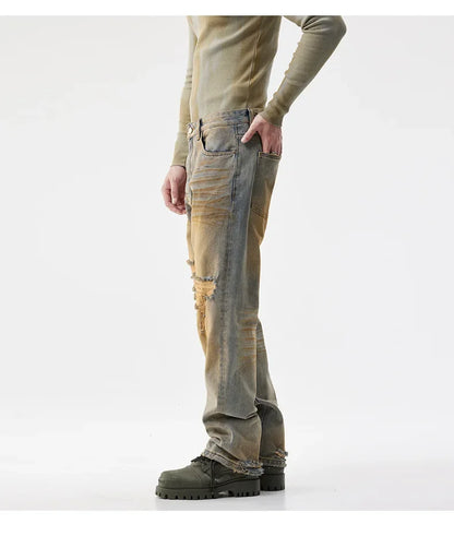 men patch hole distressed plus size denim pant ripped jeans streetwear fashion hip hop vibe loose casual baggy jeans trousers 40 unique jeans style 3087