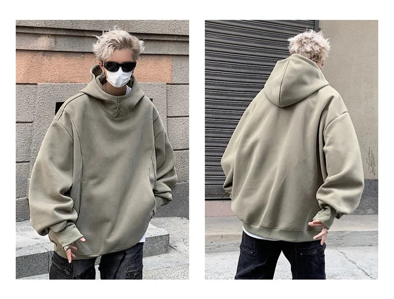 Streetwear New Retro Button Neck Hooded Sweatshirts For Men Autumn Fleece Y2K Vin New Retro Button Neck Hooded Sweatshirts For Men Autumn Fleece Y2K Vintage Hoodies Hip Hop Fashion Streetwear Pullover Hoodie Fashion Sweater Jacket With Graphic Design For Men