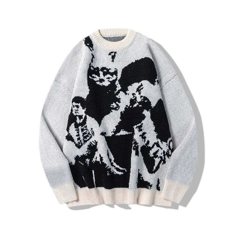 Hip Hop Punk Knitted Oversized Sweater Mens Autumn Winter O-neck Long Sleeve Pullover Streetwear Unisex Loose Sweaters Clothing Street King Limited