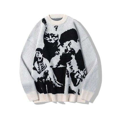 Hip Hop Punk Knitted Oversized Sweater Mens Autumn Winter O-neck Long Sleeve Pullover Streetwear Unisex Loose Sweaters Clothing Street King Limited