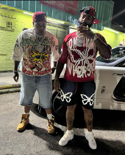 Denim Gym Shorts Men Women Y2K Hip Hop Retro Rhinestones Streetwear Shorts Gothic Baggy Jeans High Waist Basketball Shorts Street King Limited
