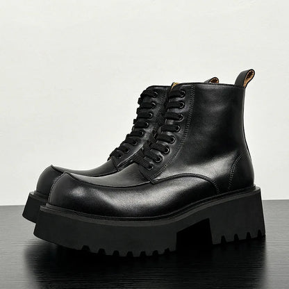 Men's Genuine Leather High Sole Platform Streetwear Fashion Casual Increase Boots Male Punk Gothic Rock Motorcycle Boots Shoes Street King Limited