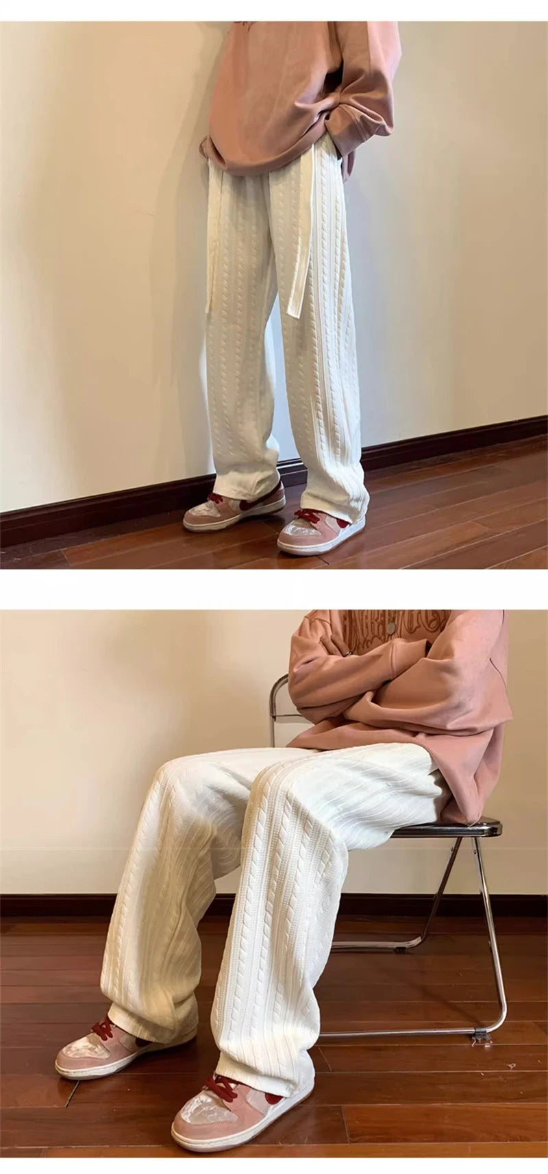 autumn waffle foam striped design pants for men new high street wide leg straight trousers casual y2k vintage pantalones hombre unique default style 107