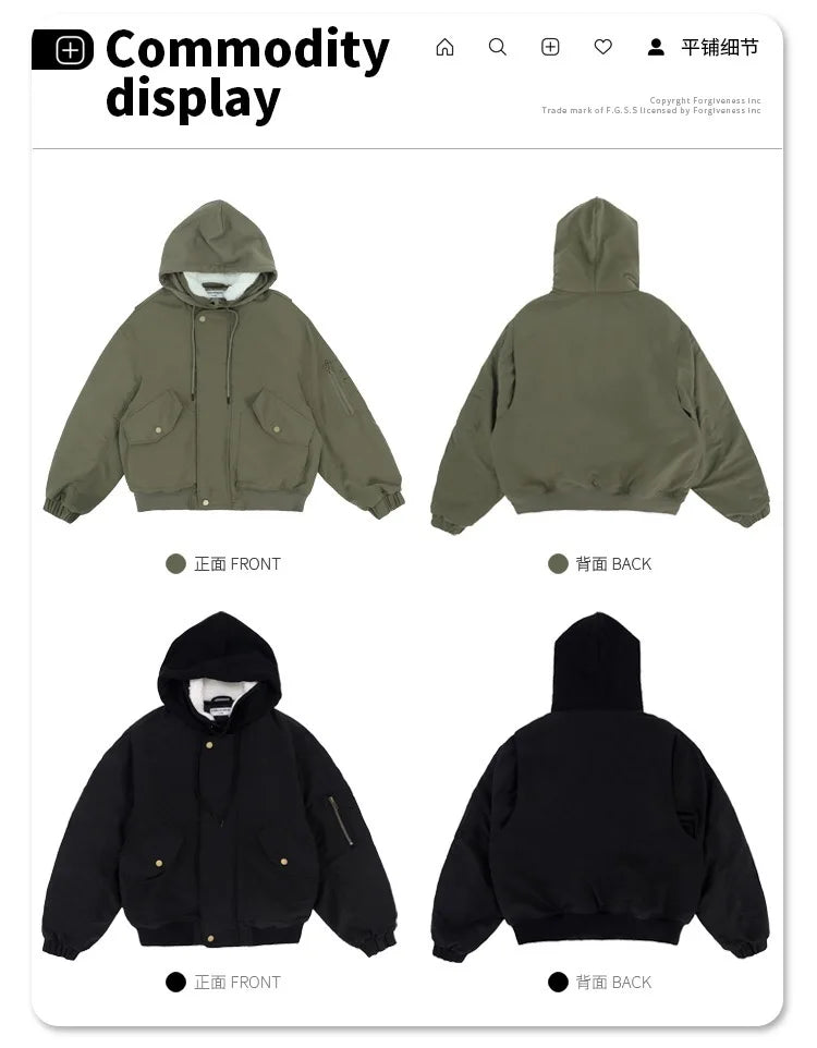 2024AW new cotton dress solid color hooded multi-pocket jacket Street King Limited