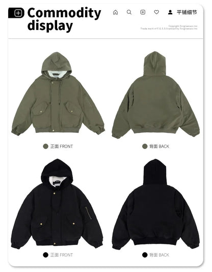 2024AW new cotton dress solid color hooded multi-pocket jacket Street King Limited
