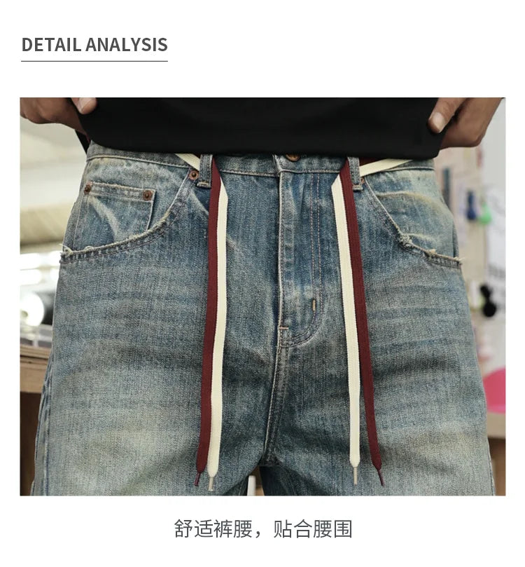 mens american streetwear fashion loose casual hip hop vintage denim baggy jeans pants man wide leg trousers y2k jeans men unique jeans style 2197