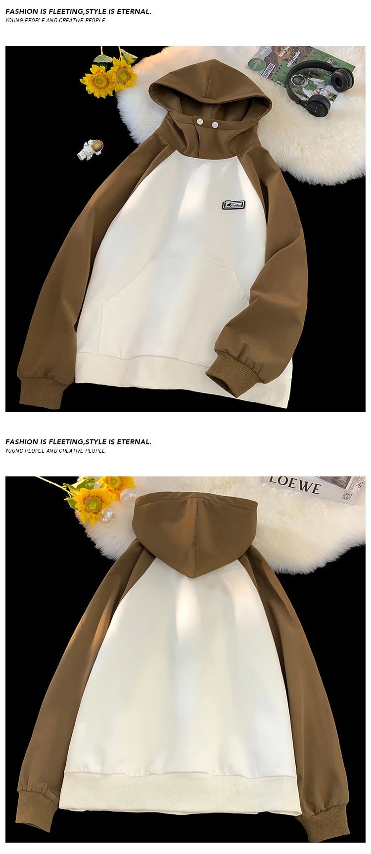 Men Waterproof Hooded Sweatshirt Spring Vintage Patchwork Hoodie Labels Design Korean Streetwear Couple Male Women Hoodies Street King Limited