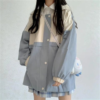 s 3xl basic jackets women patchwork design all match preppy style casual outerwear with hat daily harajuku streetwear clothing relaxed fit trousers