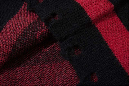 2023 Hip Hop Striped Knitted Sweater Streetwear Butterfly Graphic Distressed Ripped Pullover Men Harajuku Casual Knitwear Unisex Street King Limited