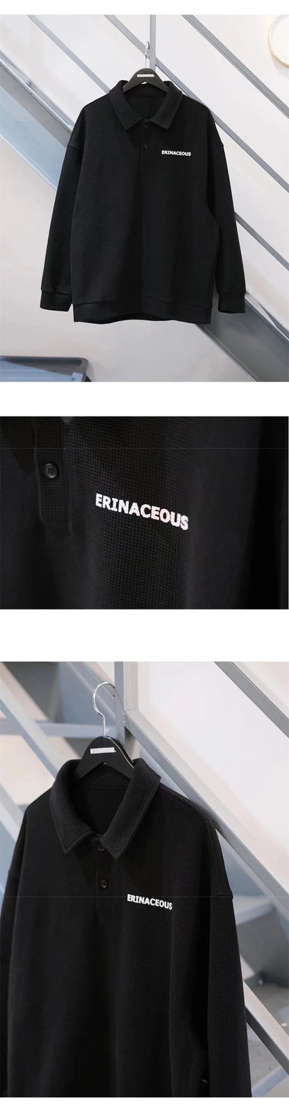 Streetwear Autumn Japanese Polo Sweatshirts Men Casual Waffle Turn Down Collar Sw 2025 Autumn Japanese Polo Sweatshirts Men Casual Waffle Turn Down Collar Sweatshirt High Street Long Sleeve Tops New In Hoodie Fashion Sweater Jacket With Graphic Design For Men