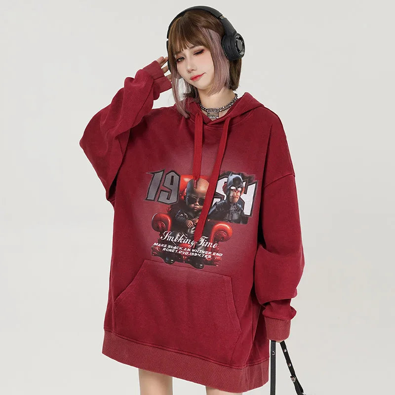 Men's Hoodies High Street Harajuku Loose Sweatshirt Fashion Graphic Printing Hooded Sweater Vintage Casual Tops Couple Style Street King Limited